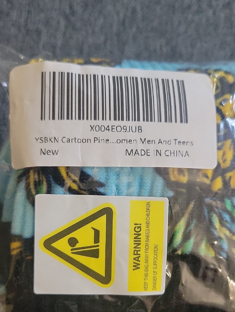 2 Pair Pineapple Print Crew Socks - Light Blue & Yellow - Picture 3 of 3